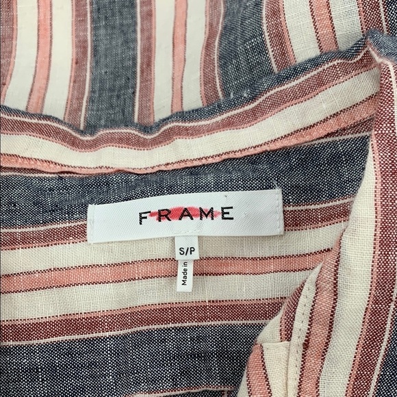 Frame bib linen button front striped blouse shirt top pink white black Small - Picture 5 of 5